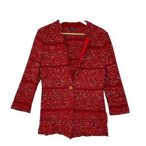 Misook Knit Cardigan Red White with Gold Button Padded - Size XS